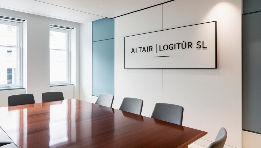 Una Sala De Reuniones Con Un Letrero En El Que Pone Altair Logitur SL 1024x579